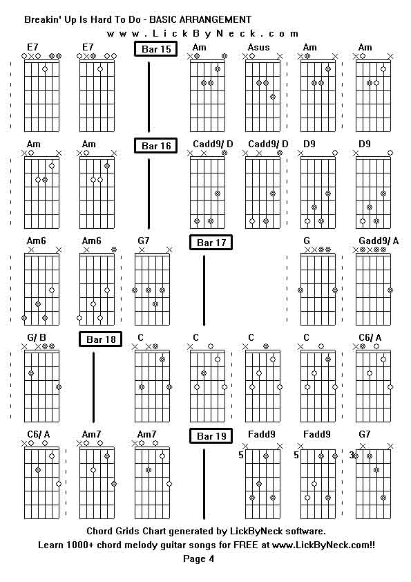 Chord Grids Chart of chord melody fingerstyle guitar song-Breakin' Up Is Hard To Do - BASIC ARRANGEMENT,generated by LickByNeck software.